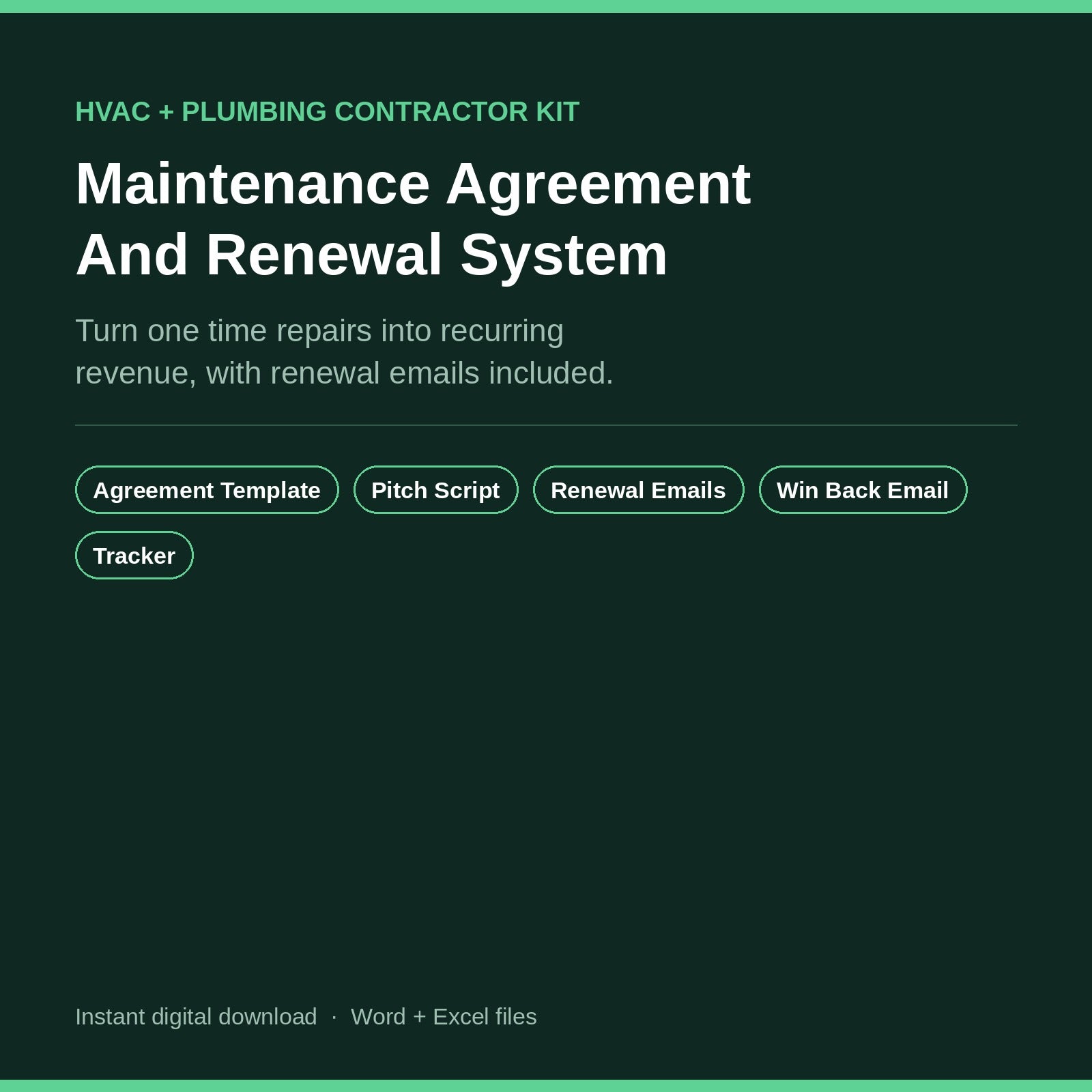 Maintenance Agreement and Renewal System, Recurring Revenue Kit for HVAC and Plumbing